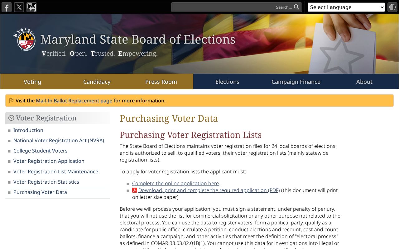 Woodlawn voter registration data restrictions and delivery options